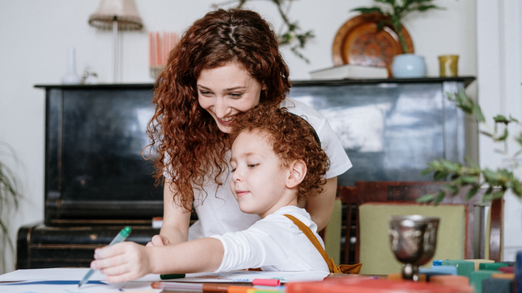 Mom helping with homework